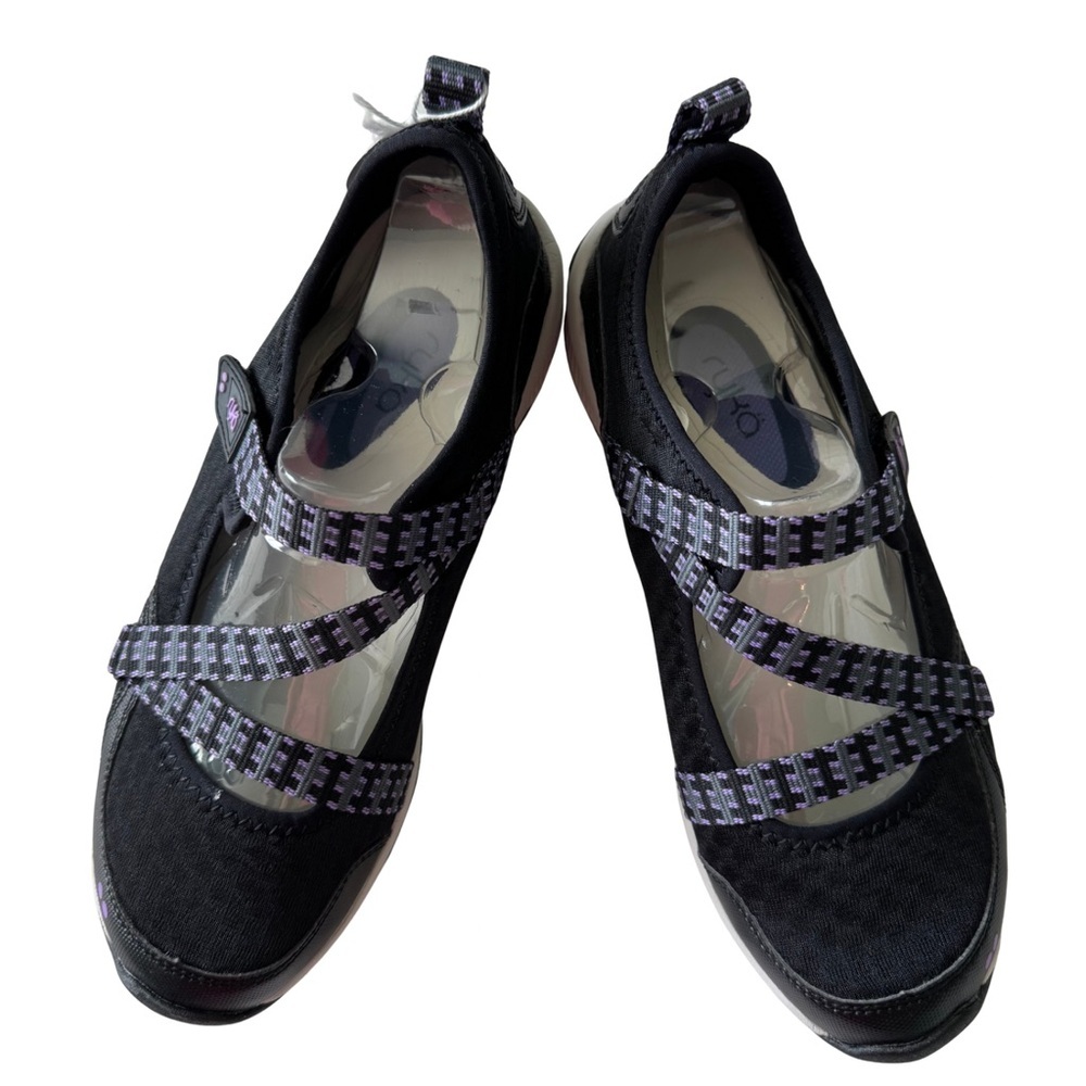 New Ryka Mary Jane Walking Shoes, Size 8, Black Purple Criss Cross Straps - Picture 8 of 11